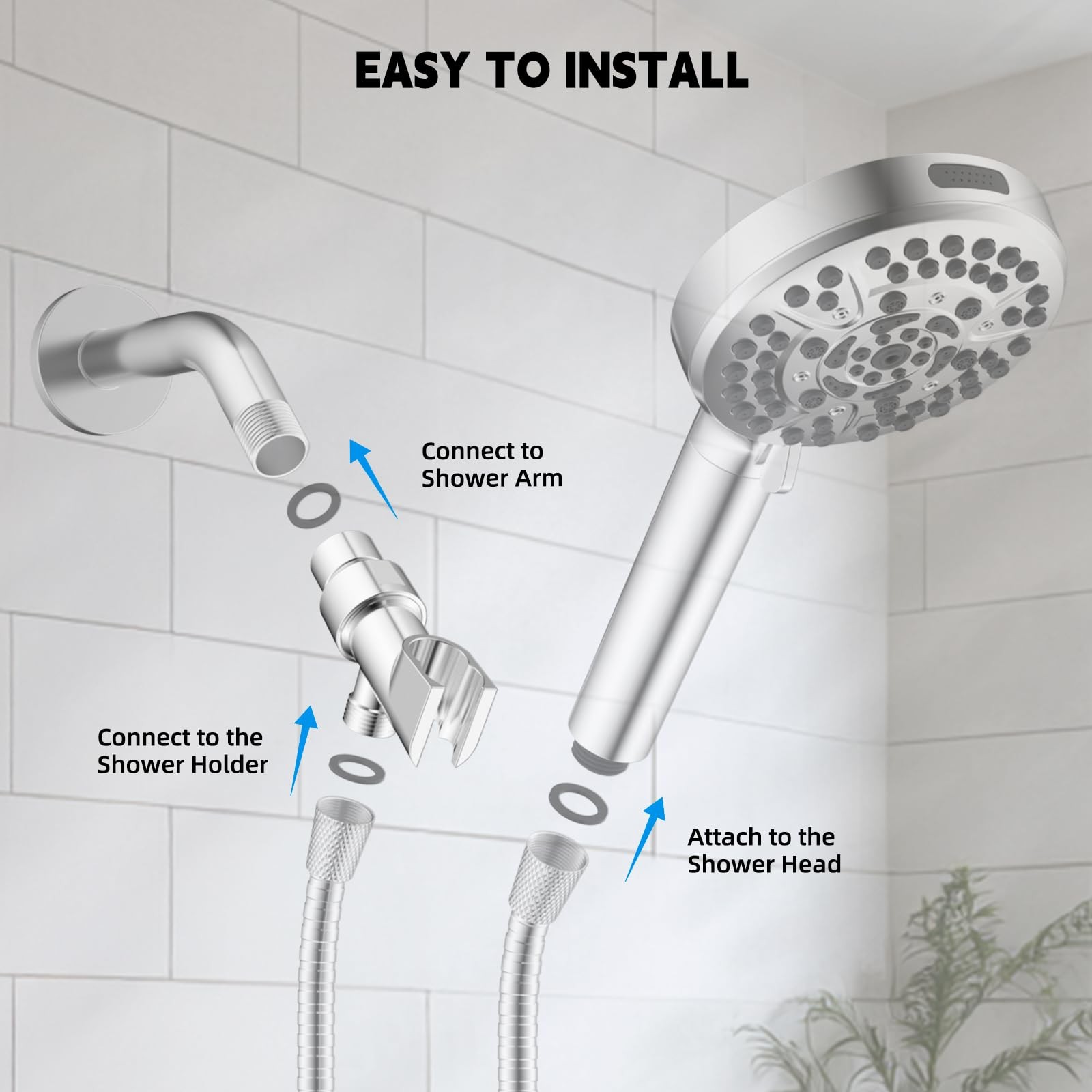Universal All Metal Handheld Shower Head Holder, Chrome