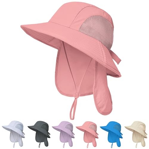 Outdoor Kids Sun Hats with Neck Flap Boys Girls Wide Brim UPF 50+ UV 1pack-pink