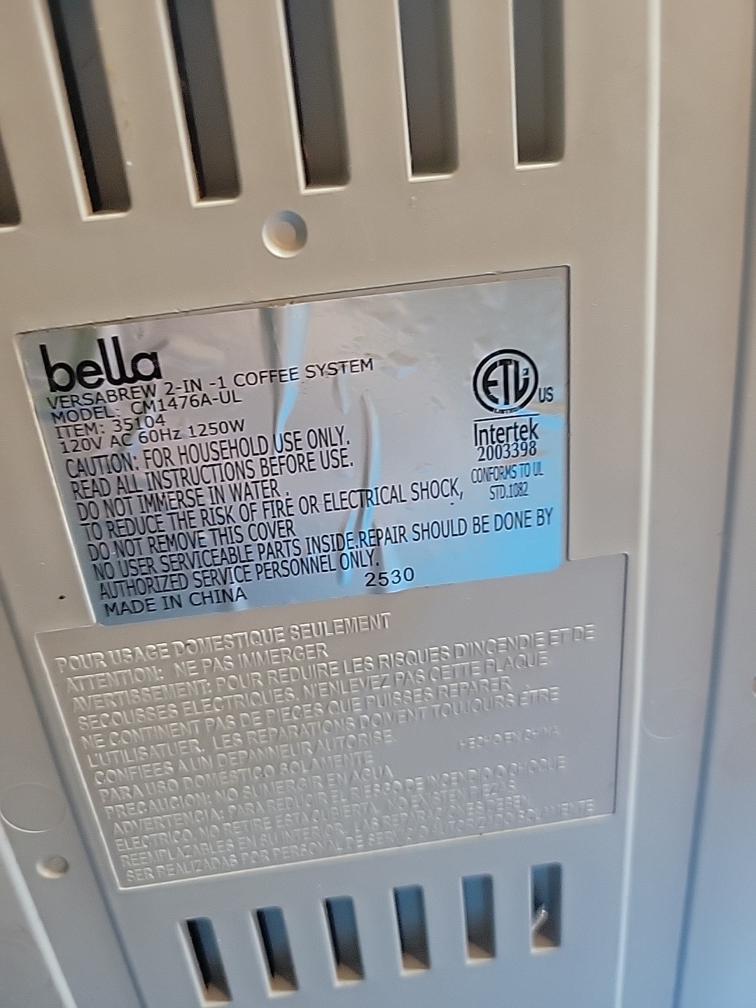 Bella Versa Brew Coffee 2-1 System Replacement Pot 12 Cup Model# CM-1476A-UL NEW