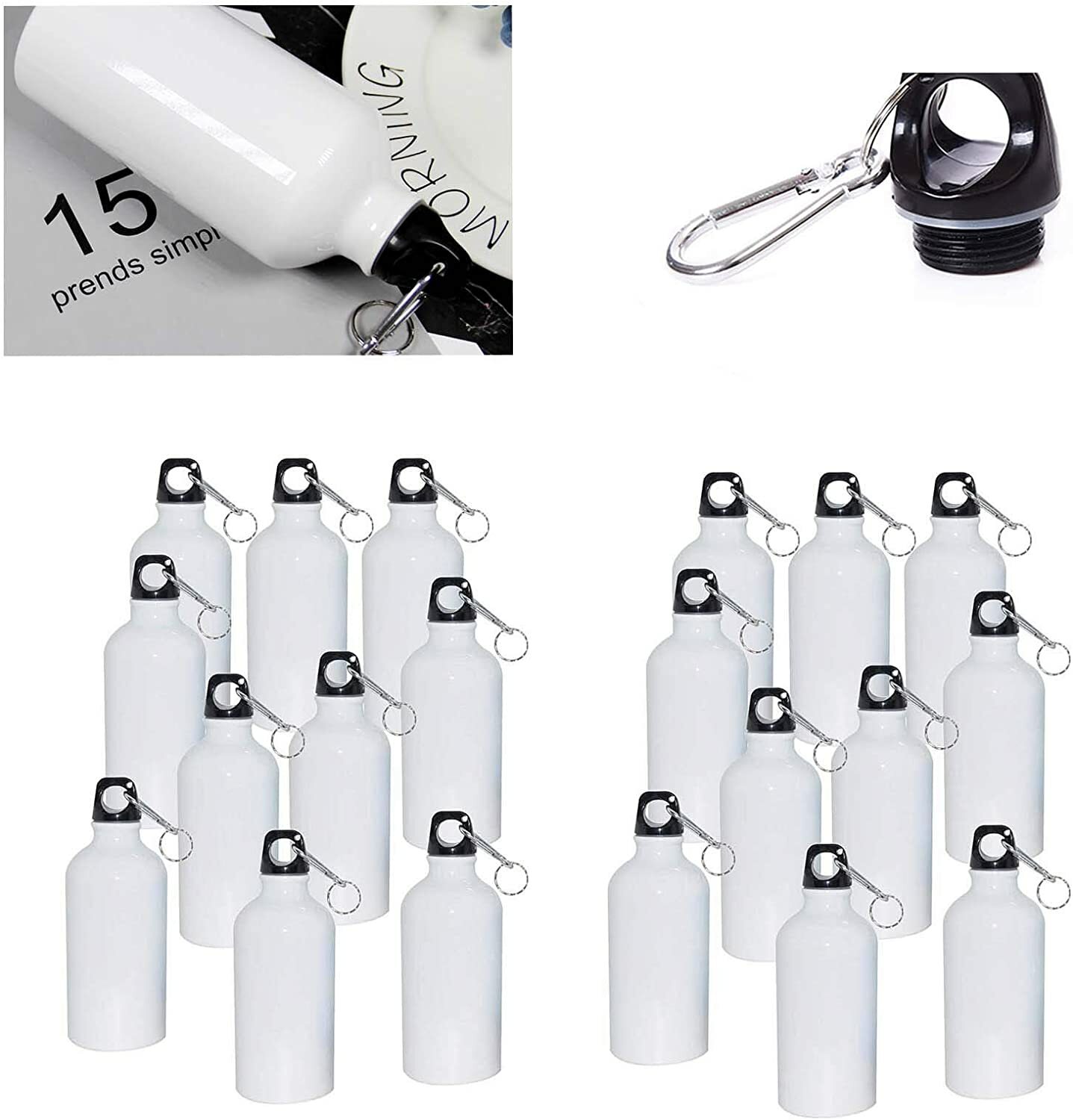 10/20pcs 600ml Blank Coated Sublimation Aluminum Water Bottle White Sport Bottle