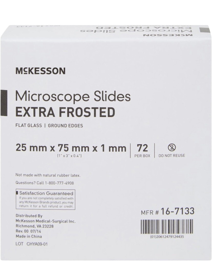 1 Box  McKesson Microscope Slides, Extra-Frosted, Flat Glass, Ground Edges,…..