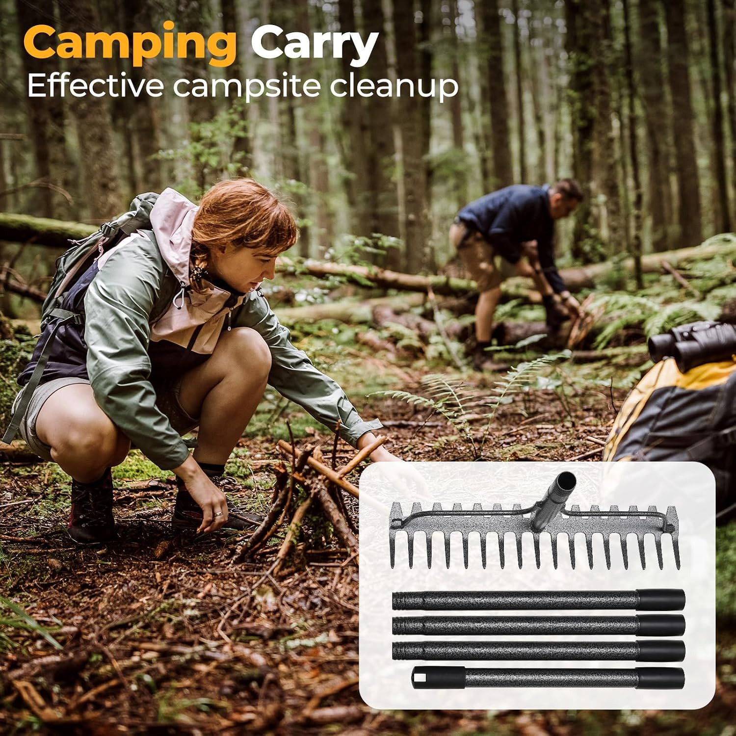 Garden Rake, 17" Extra Wide Double-Sided Head, 63" Heavy Duty Lightweight Stainl