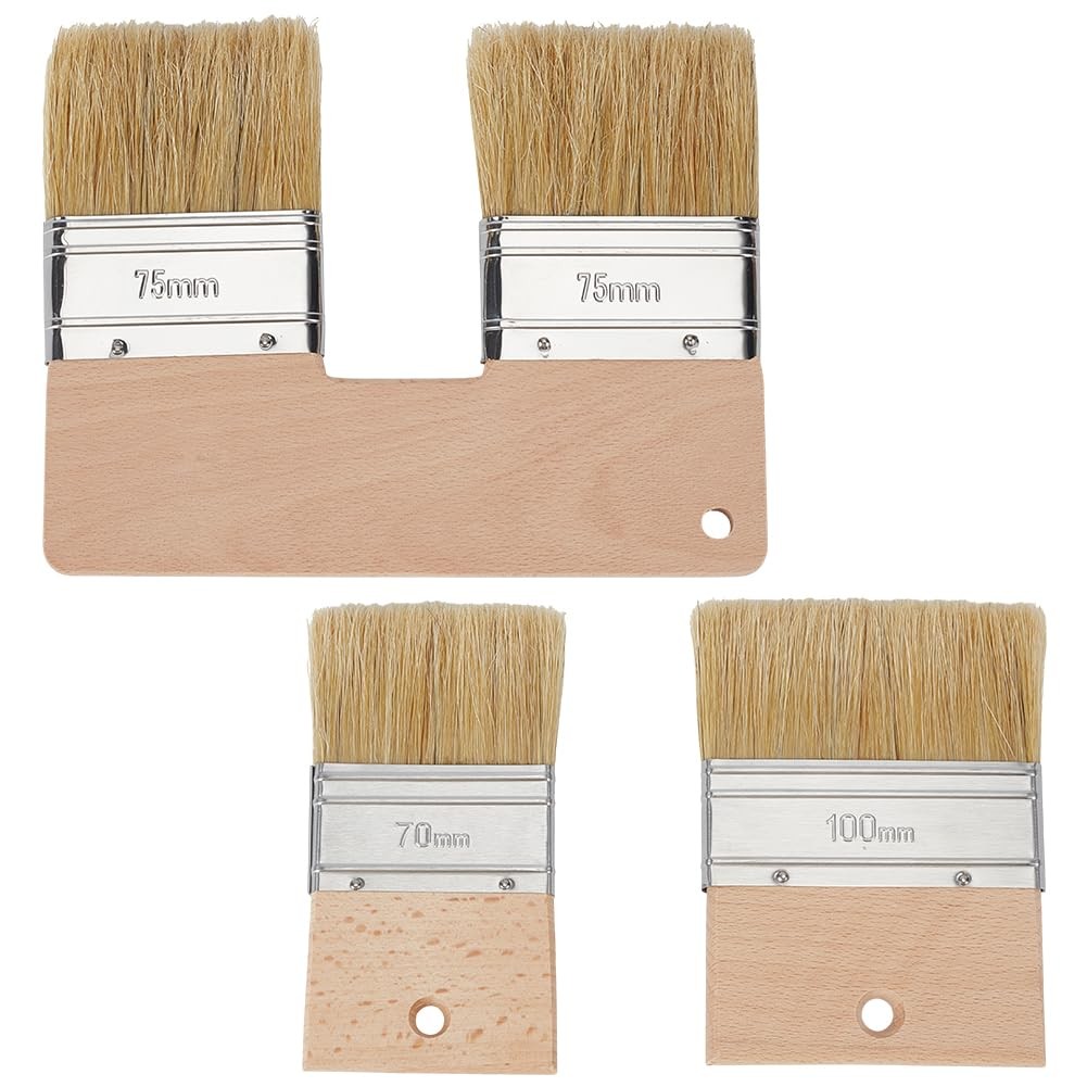 3 PCS Flat Paddle Paint Brush Set Large Wide Short Wooden Handle Oil Acrylic