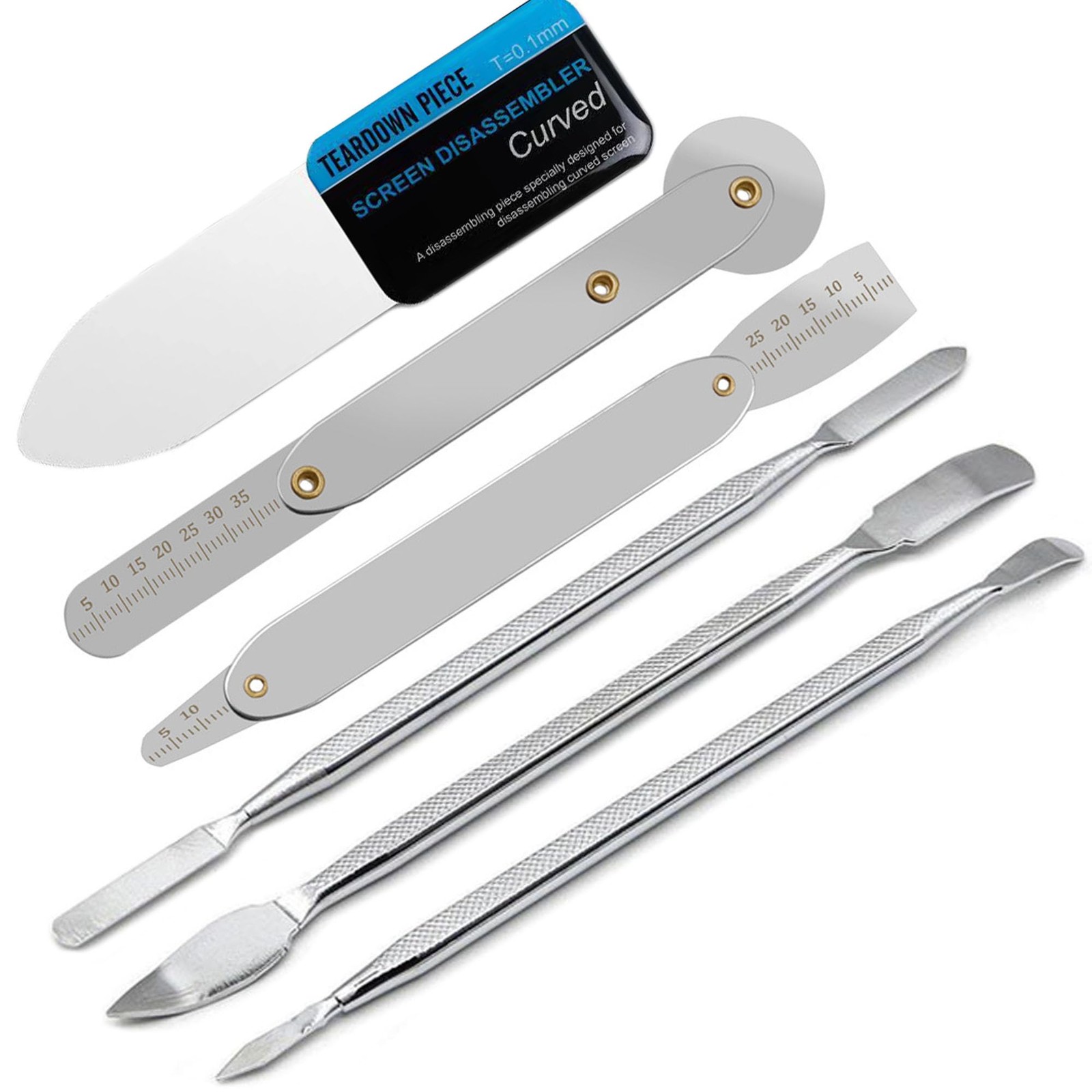 Oruiiju 6 Piece Metal Spudger Pry Tool Kit for Electronics Repair with Silver