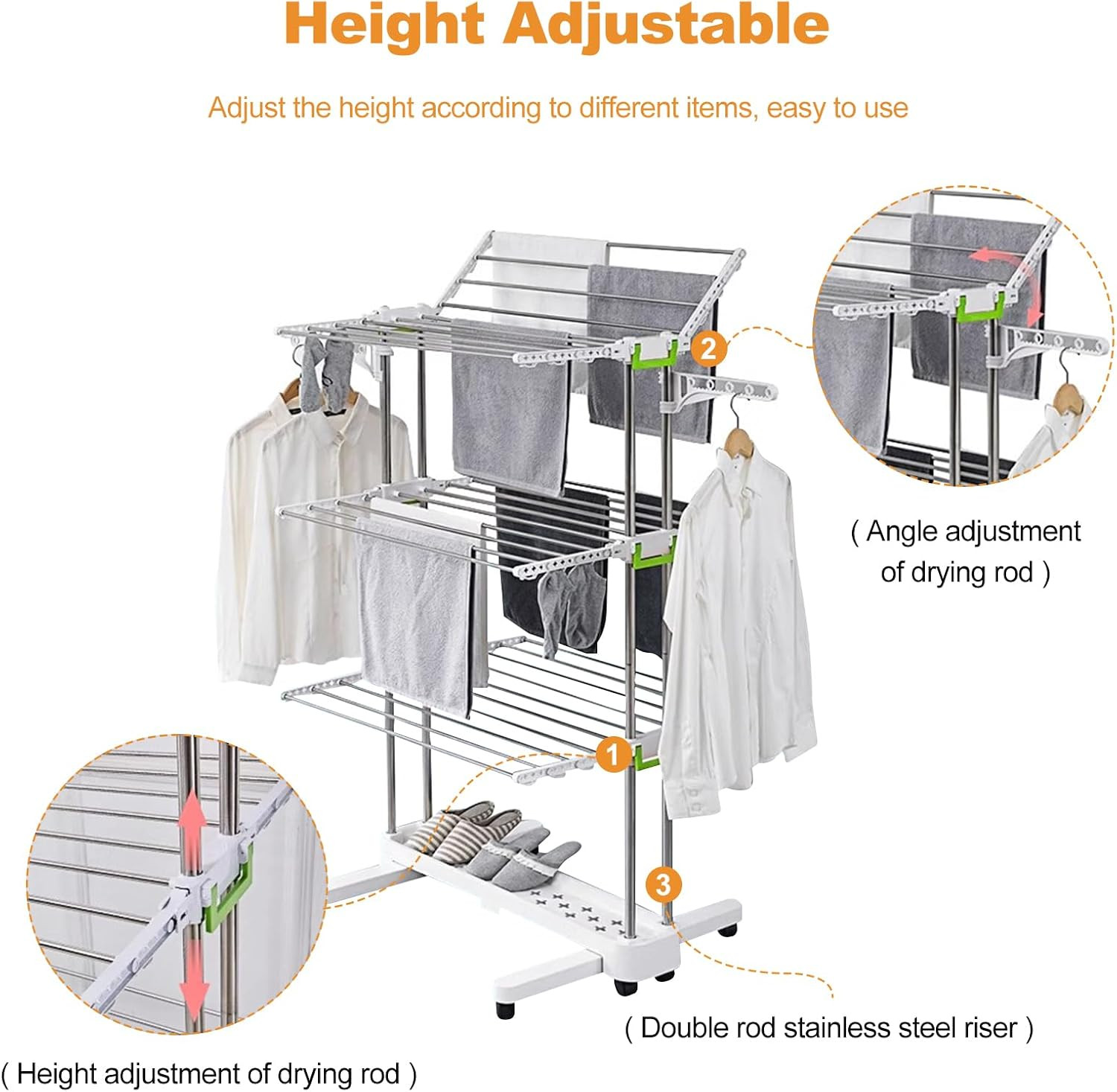 4-Tier Foldable Clothes Drying Rack with Wheels for Indoor & Outdoor Use