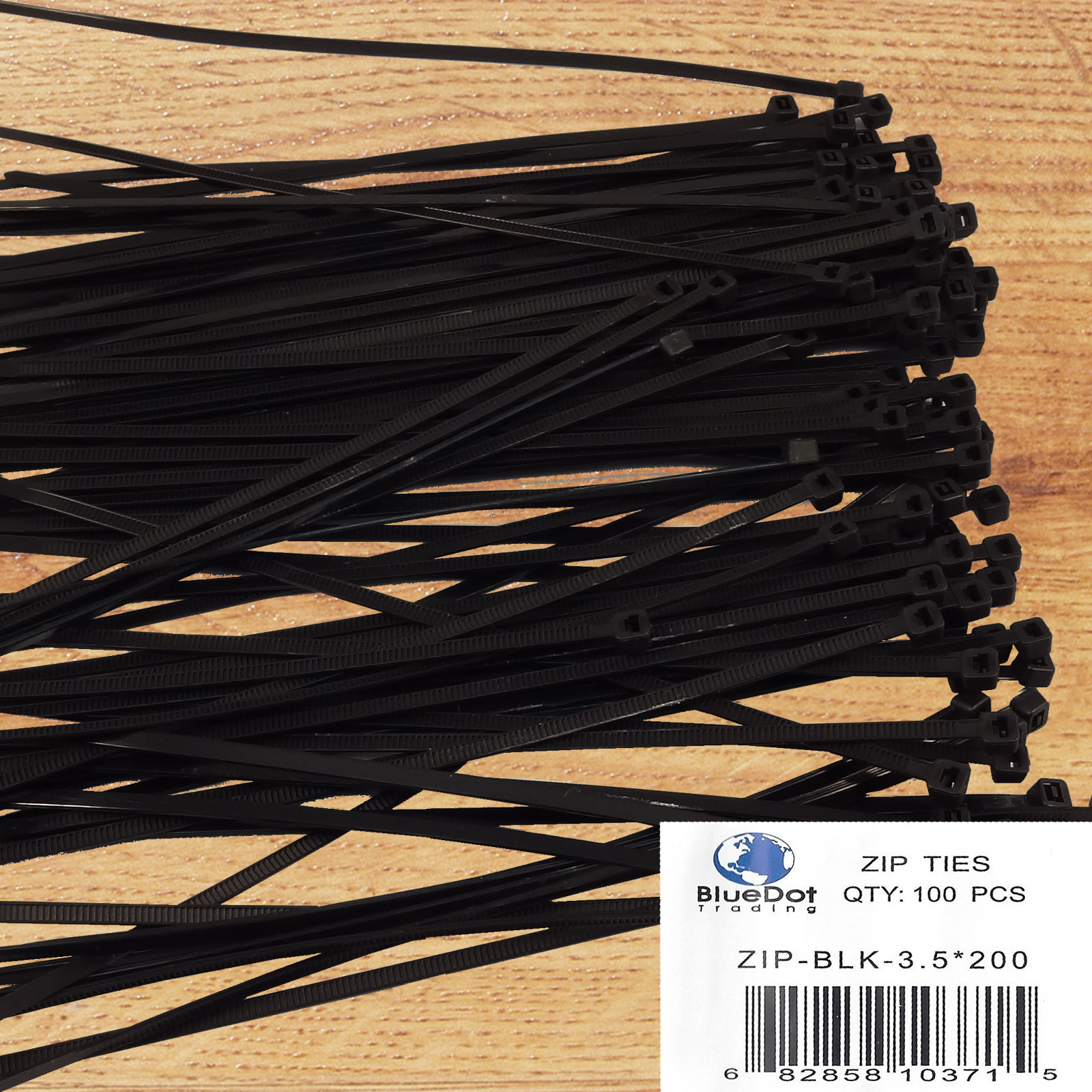 NEW 100pcs 8" 3.5x200mm Locking Nylon Plastic BLACK Cable Wire Zip Tie Cord Wrap