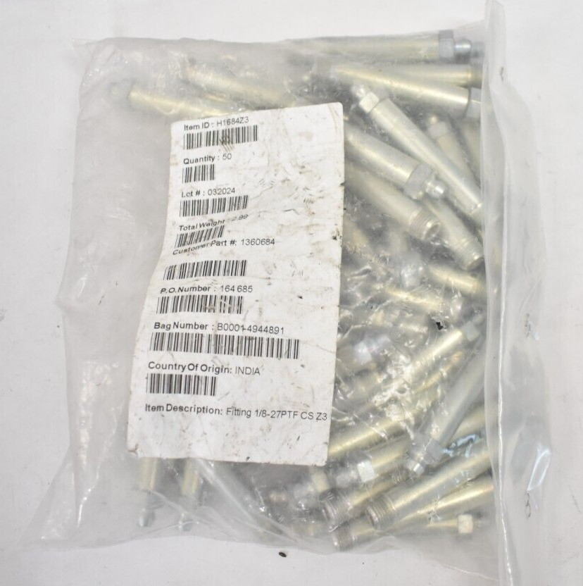 Lot of 50 Grease Fittings 1/8"-27 PTC Zinc Plated H1684Z3 Hardware Pack Kit