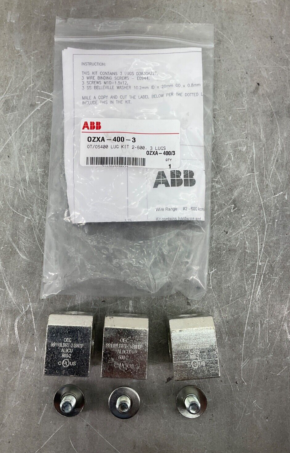 NEW ABB OZXA-400/3 OT/OS400 LUG KIT 2-600 3 LUGS