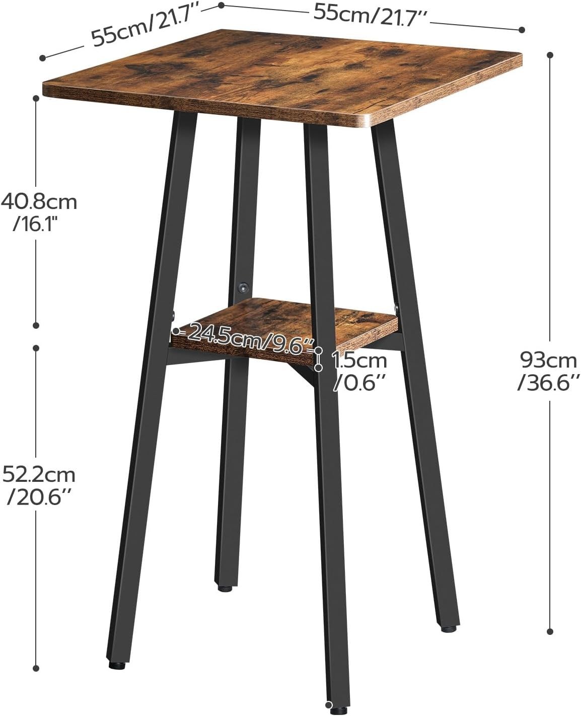 Rustic High Top Bar Table - 36.6” Counter Height with 2-Tier Storage Design