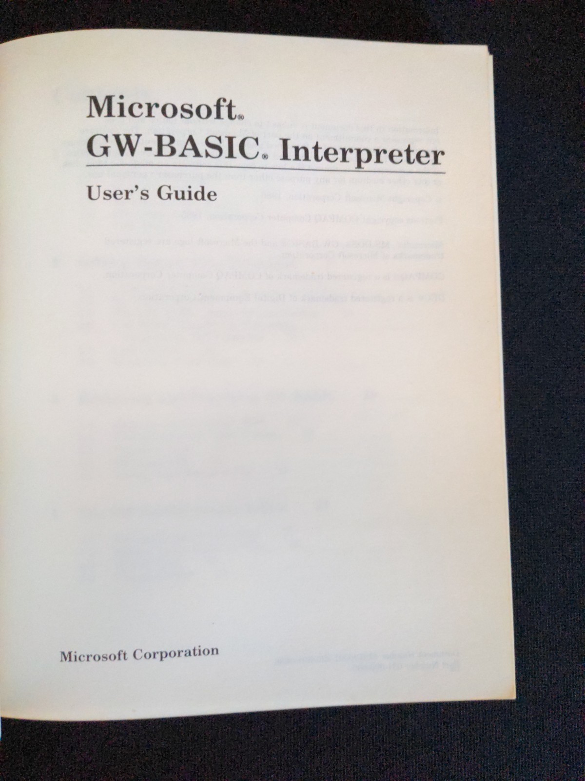 VINTAGE! GW-BASIC User's Manual Microsoft Corporation 1985