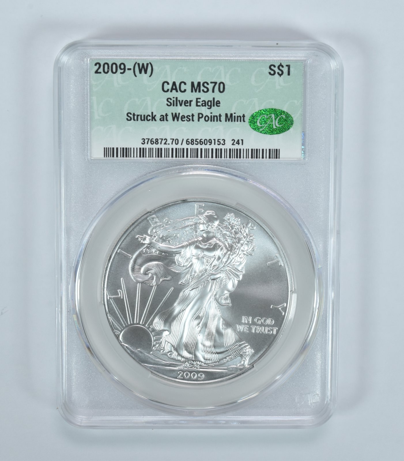 2009-(W) American Silver Eagle Struck At West Point MS70 CAC CACg