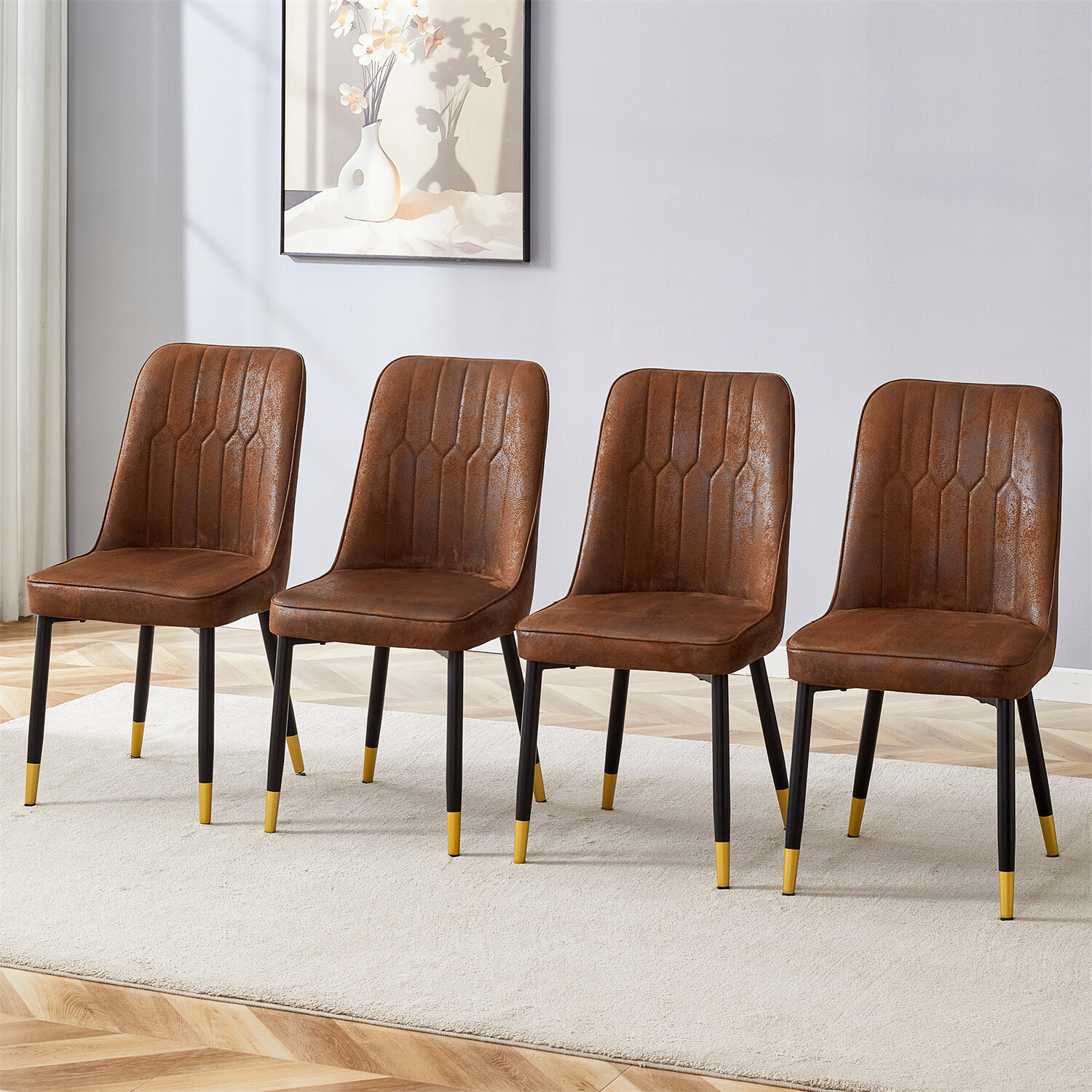 Set of 2/4 Dining Chairs Upholstered Chair w/ Metal Legs for Kitchen Dining Room
