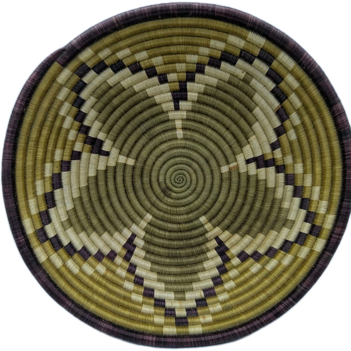 Bowl Sisal Basket Rwandan African Floral  Geometric design Hand-Woven 11.74”