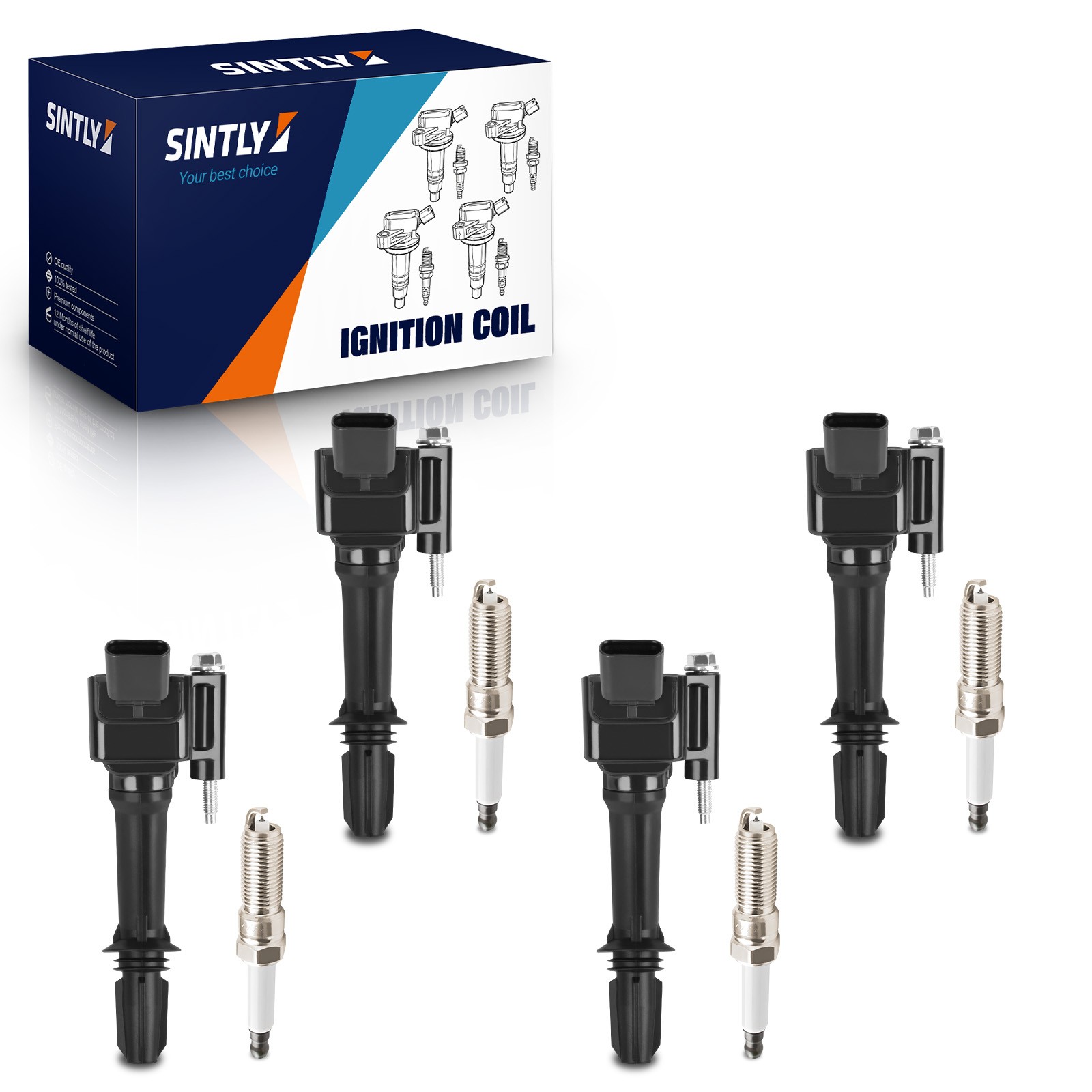 SINTLY 4x Ignition Coils + 4x Iridium Spark Plug for Chevrolet Cruze GMC Terrain