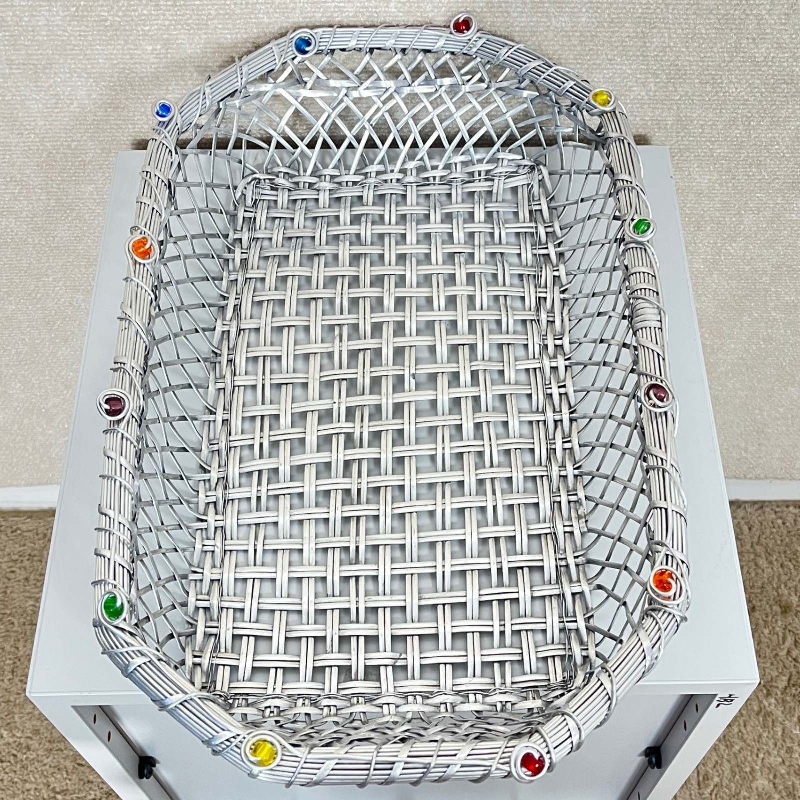 Dary Rees Silver Woven Wire Basket with Colorful Jewels Rectangular