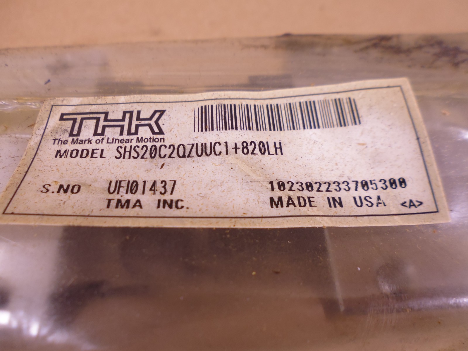 THK SHS20C2QZUUC1+820LH Linear Guide With (2) Guide Blocks