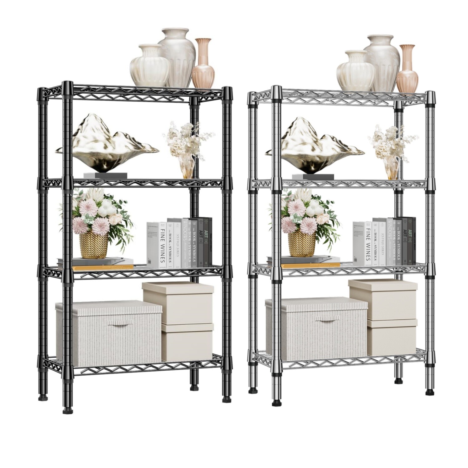 4 Tier Stackable Storage Kitchen Wire Shelves Steel Organizer Pantry Garage Rack
