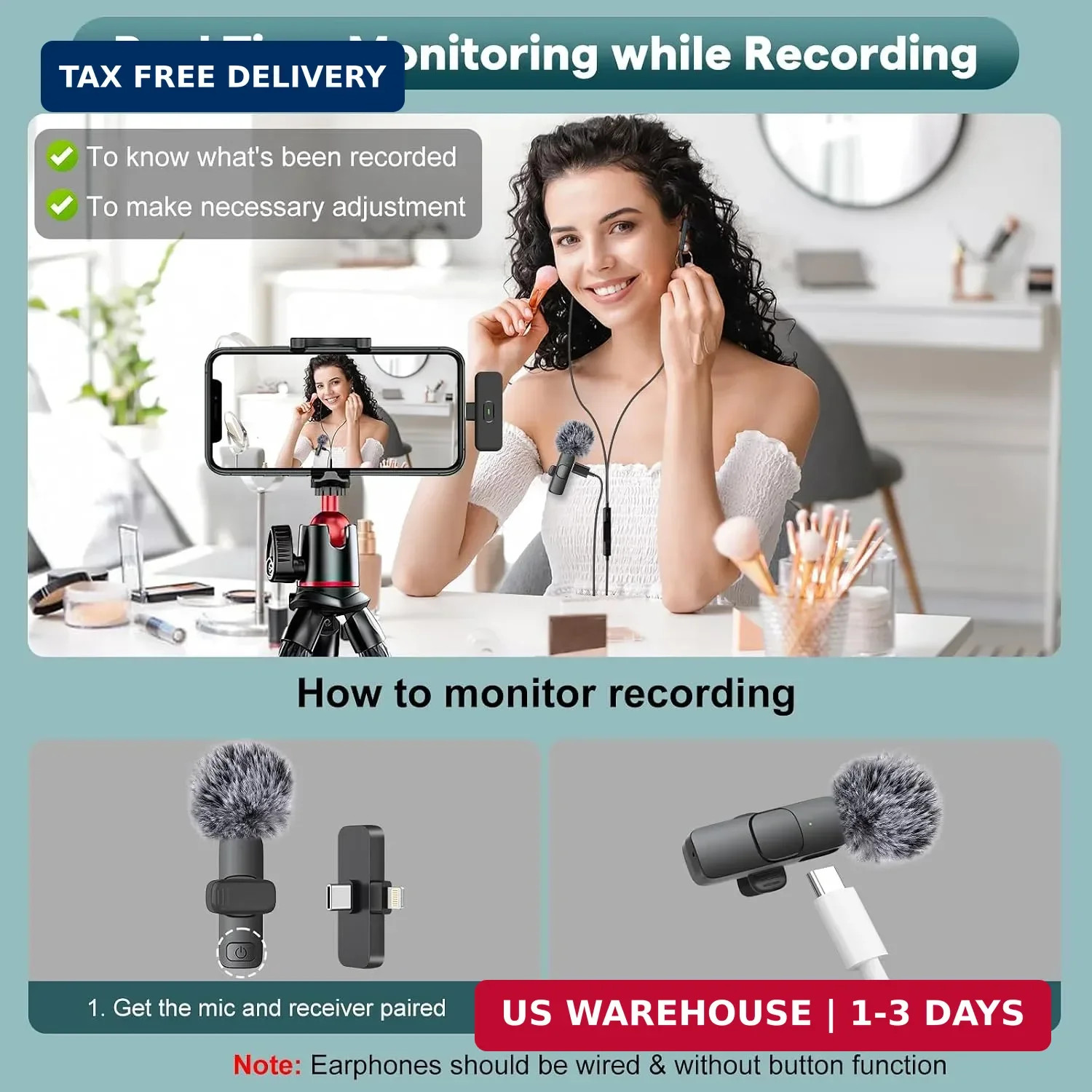 MAYBESTA Wireless Mini Microphone for iPhone, Android Phone - 2 Pack Lavalier La
