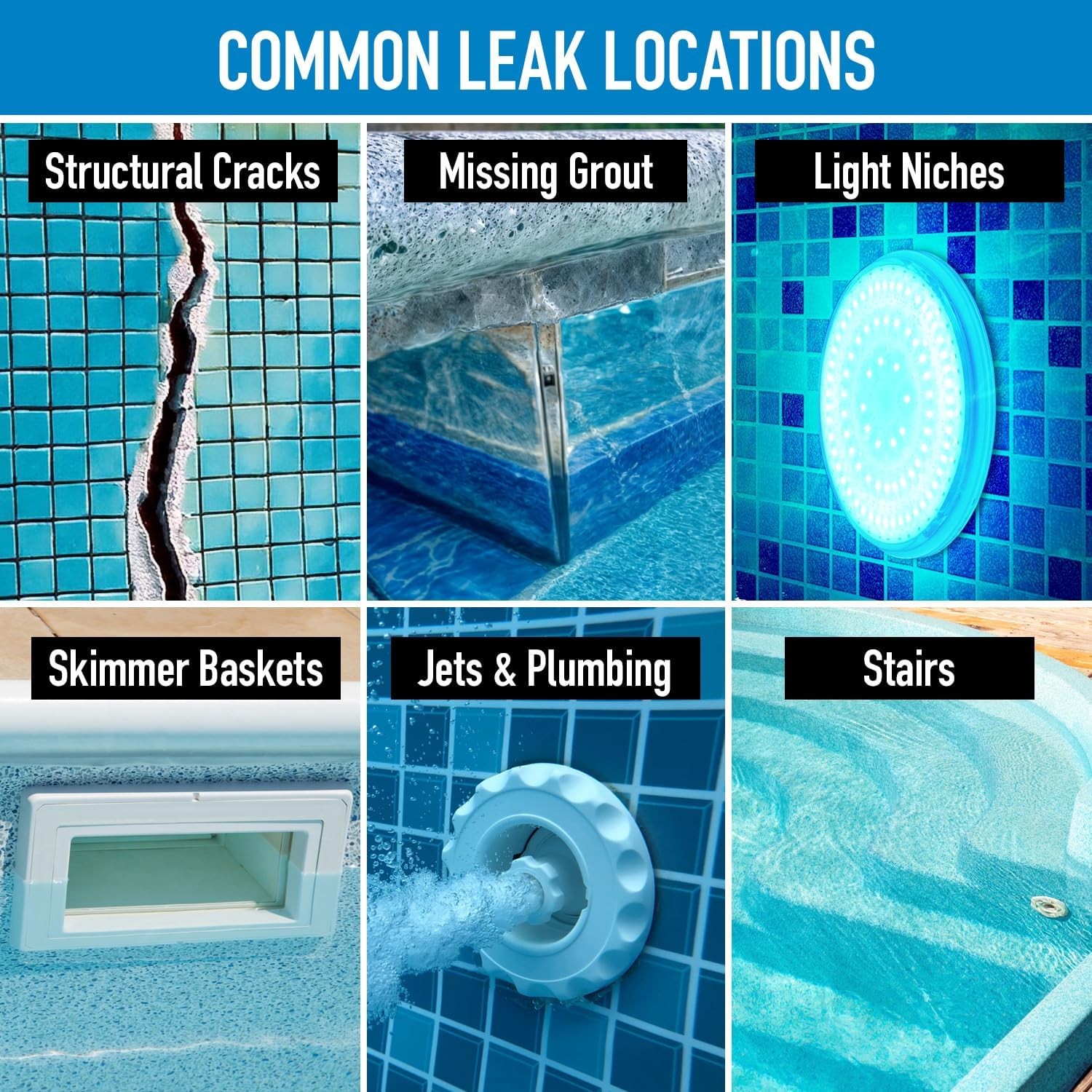 Pool Leak Detection Dye Kit - 75+ Tests - 2 Stainless Steel Precision Applicator