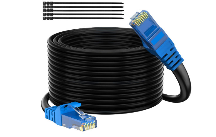250FT Cat6 Outdoor Ethernet Cable Waterproof Direct Burial Network LAN Black