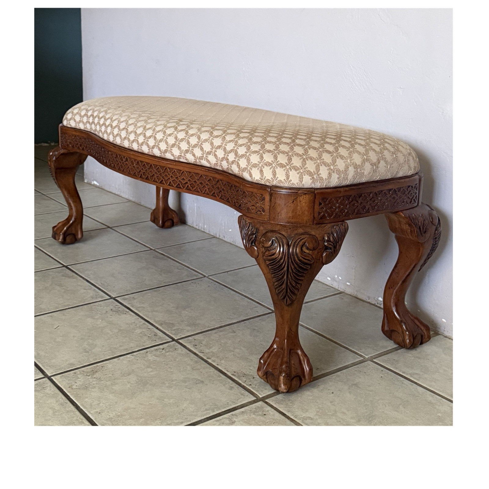 Ashley Furniture Chippendale Dark Wood Upholstered Bench, Brown/Beige B576-09