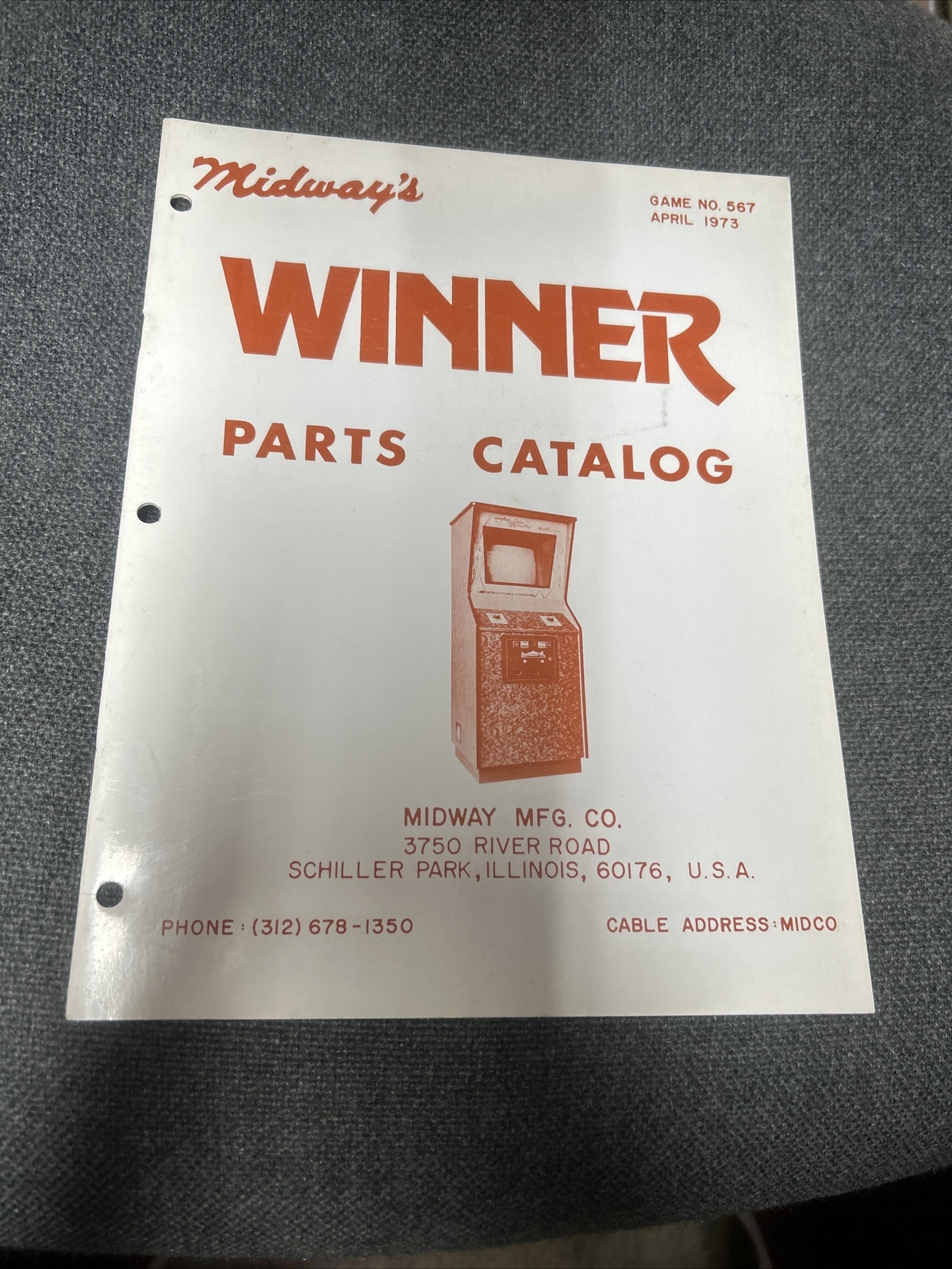 Midway WINNER Parts Catalog Arcade Video Game Manual - good used original