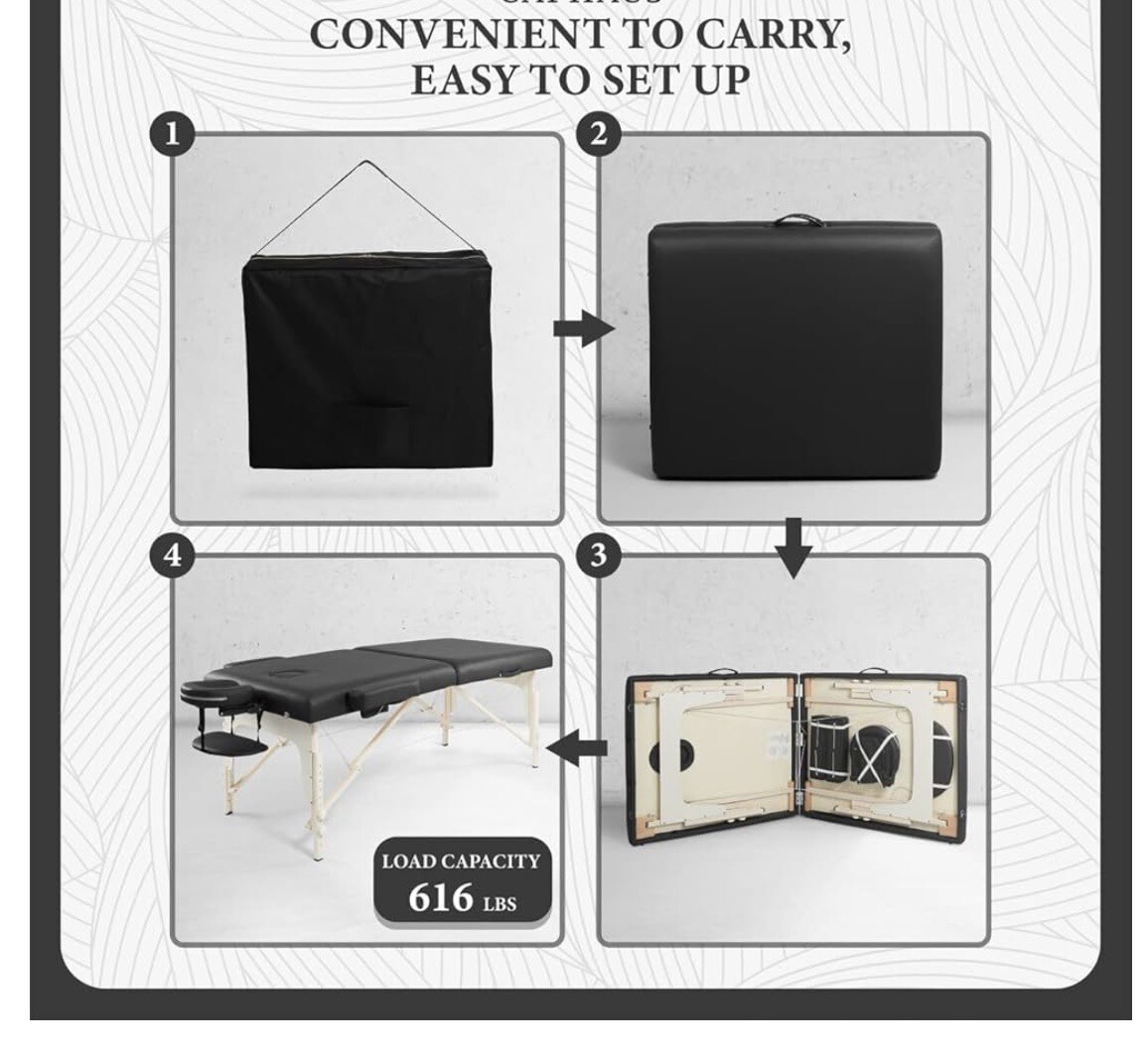 Portable Massage Table With Memory Foam, Face Cradle & Carting Case