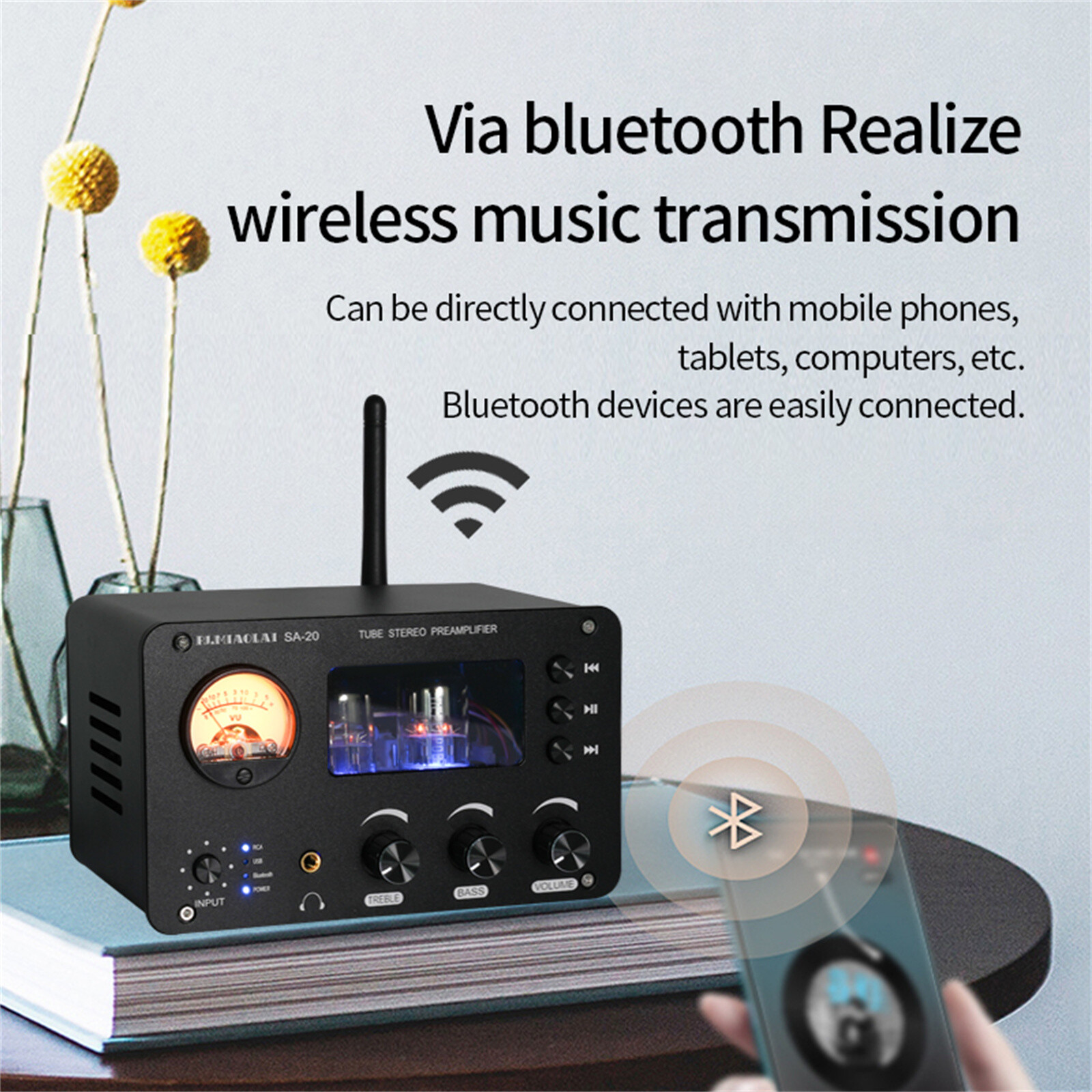 HiFi 2.0 Channel Audio Stereo Tube Preamp Splitter Bluetooth HiFi Pre-Amplifier