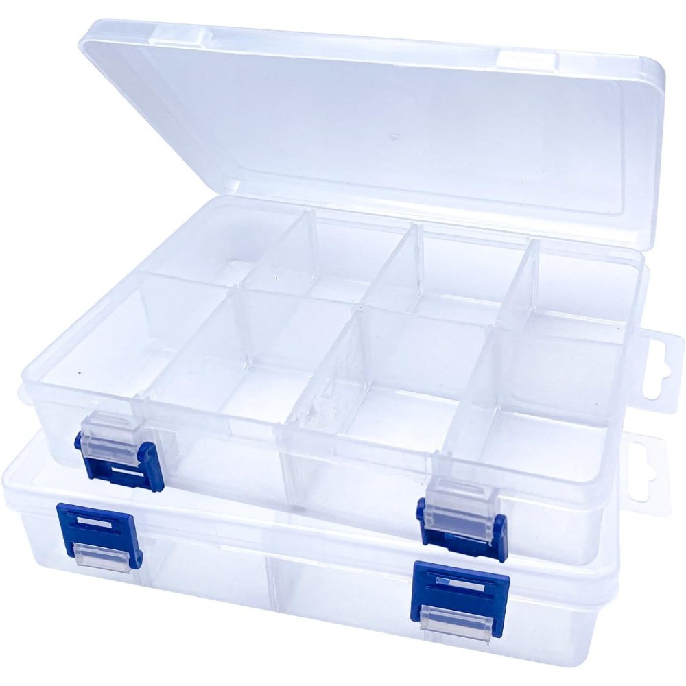 Clear Plastic Storage Box 8 Grids with Adjustable Dividers Stackable 8