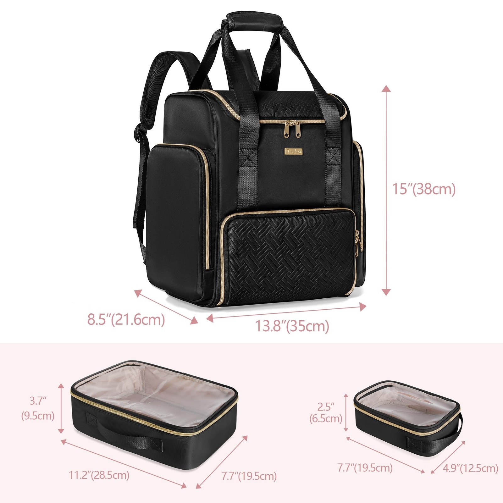 Large Makeup Backpack with 3 Clear Makeup Bags, Double Layers Professional Ma...