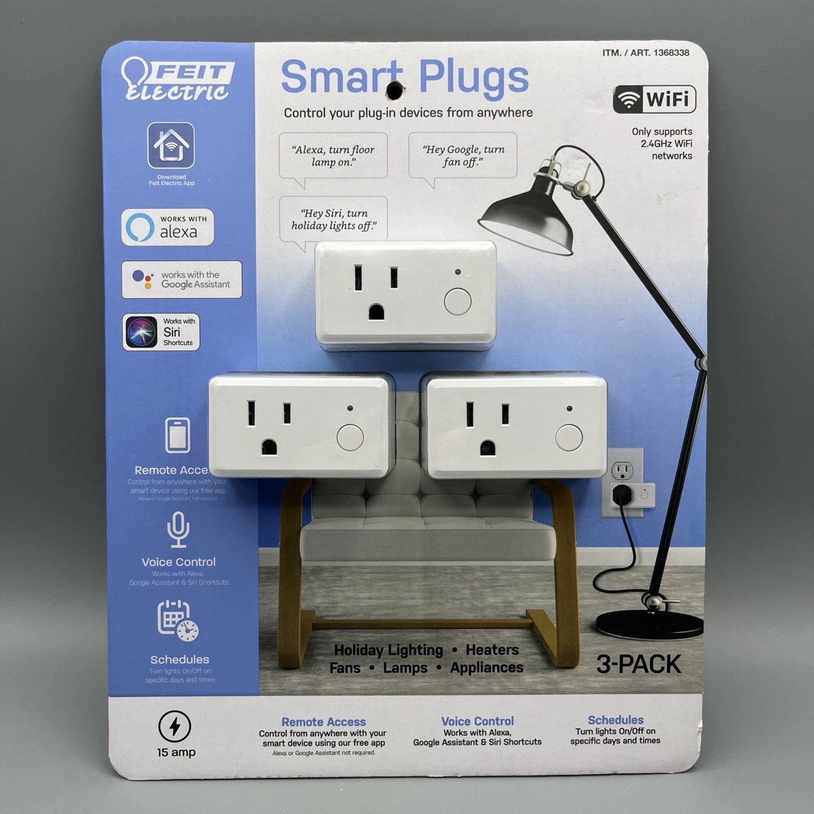 NEW Feit Electric WiFi Smart Plugs 3-pack Works w/ Siri Alexa Google Home