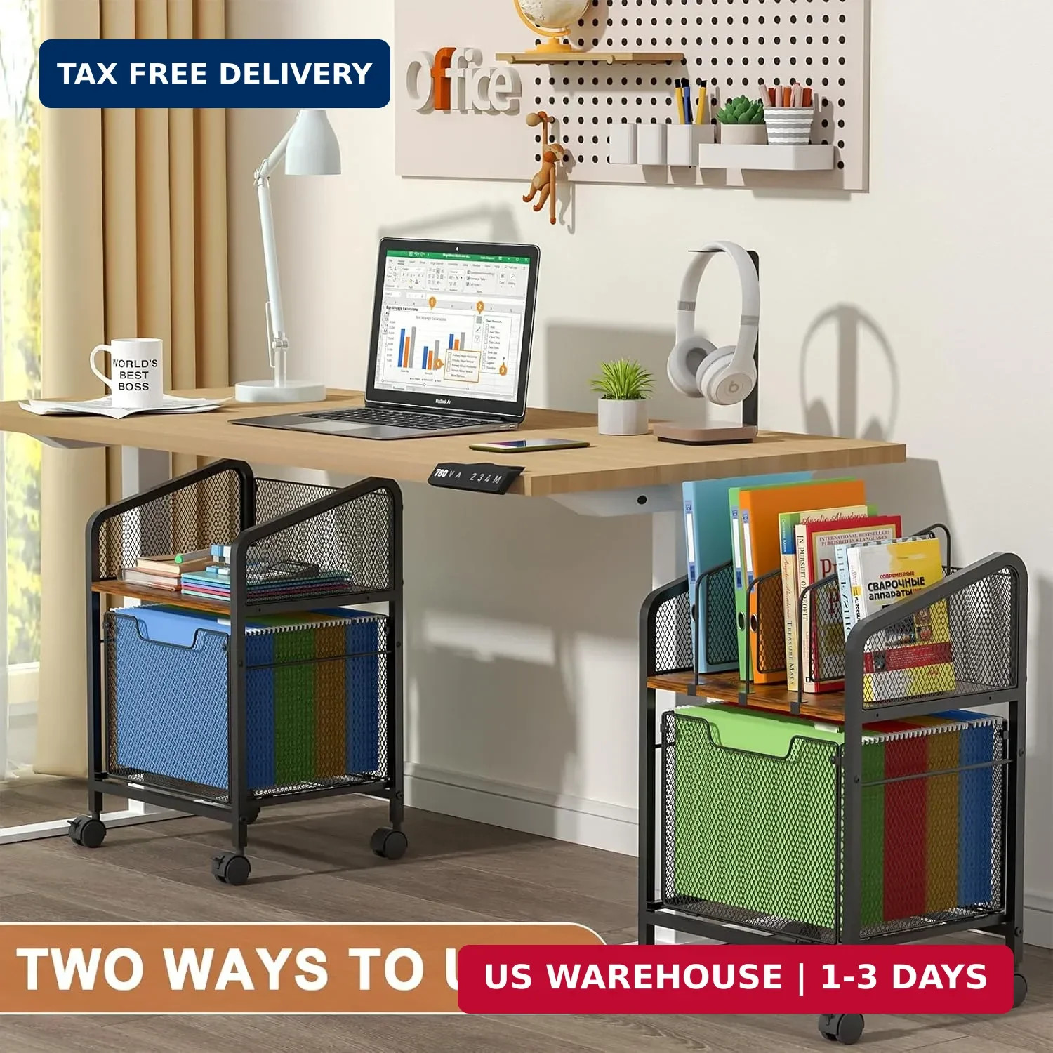 Rolling File Cabinet with Adjustable Dividers, Vertical Filing Cabinet