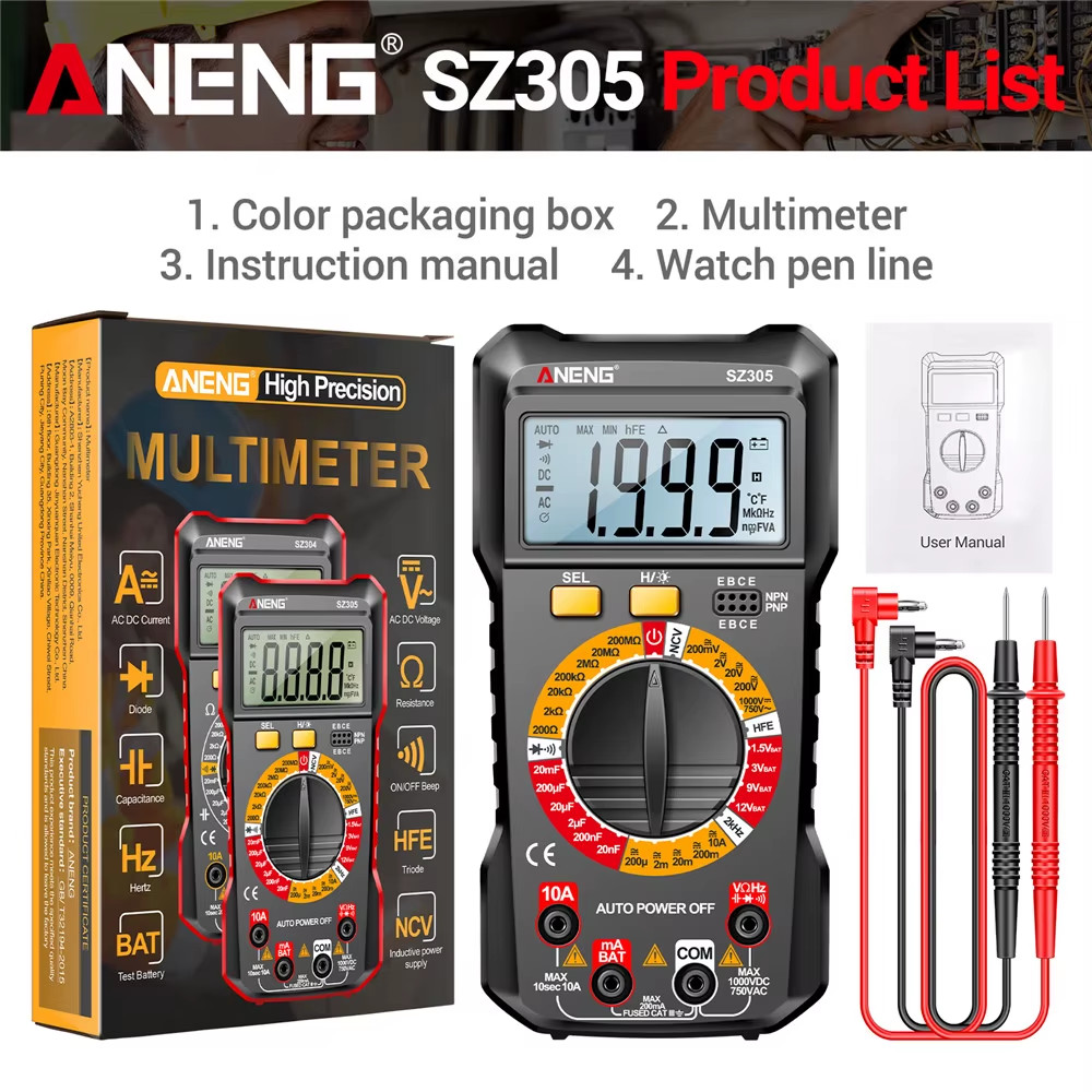 Multifunction Digital Multimeter AC/DC Voltage Current Capacitance NCV Induction