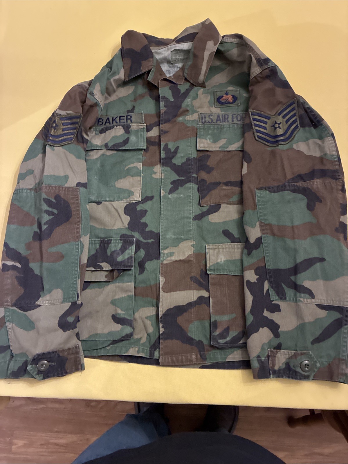Vtg US Air Force Woodland Camo Medium Short Shirt Military Uniform Patch