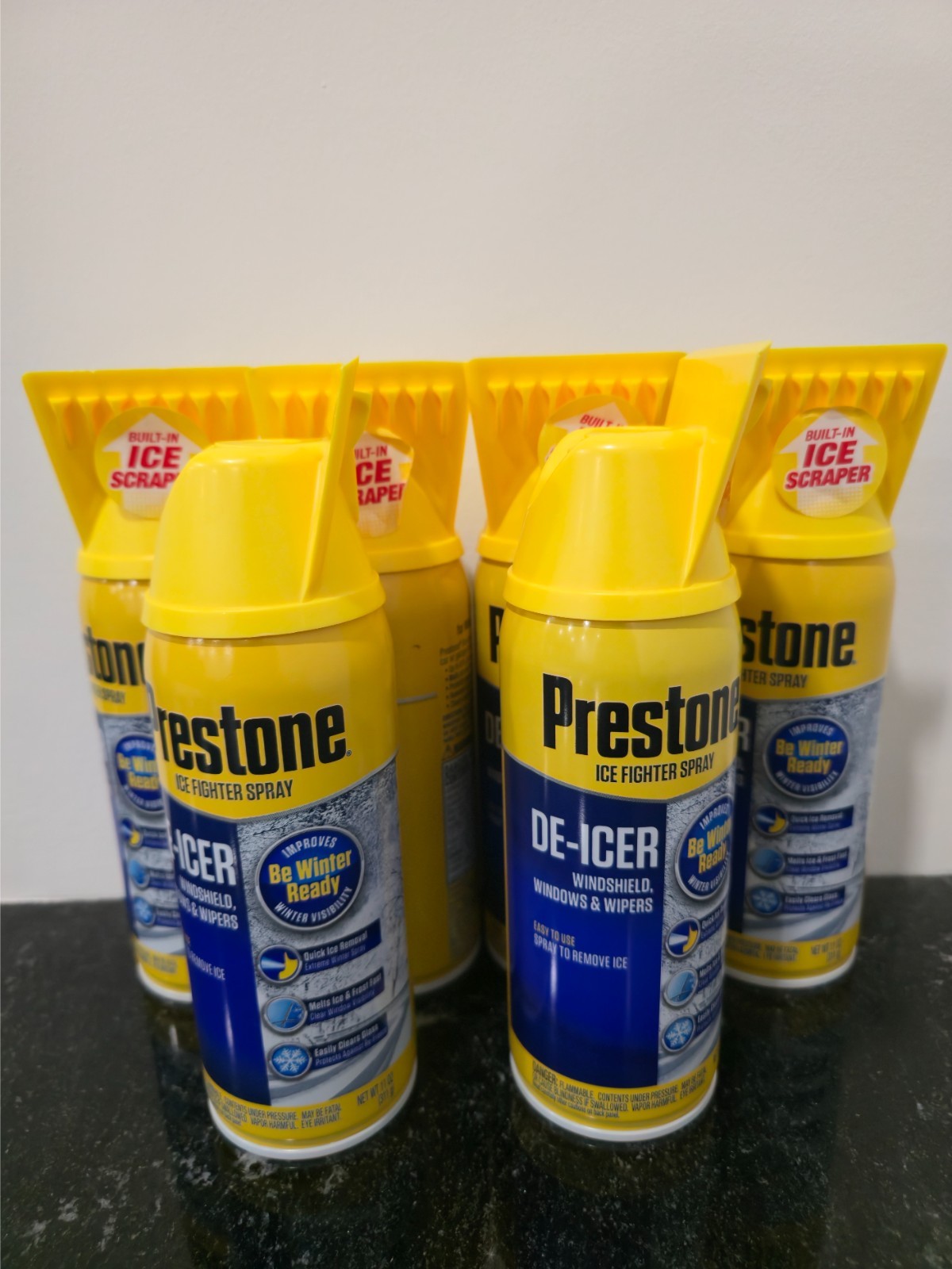 6 Pack Prestone Windshield De-Icer Aerosol 11oz Windows Wipers Ice Fighter Spray