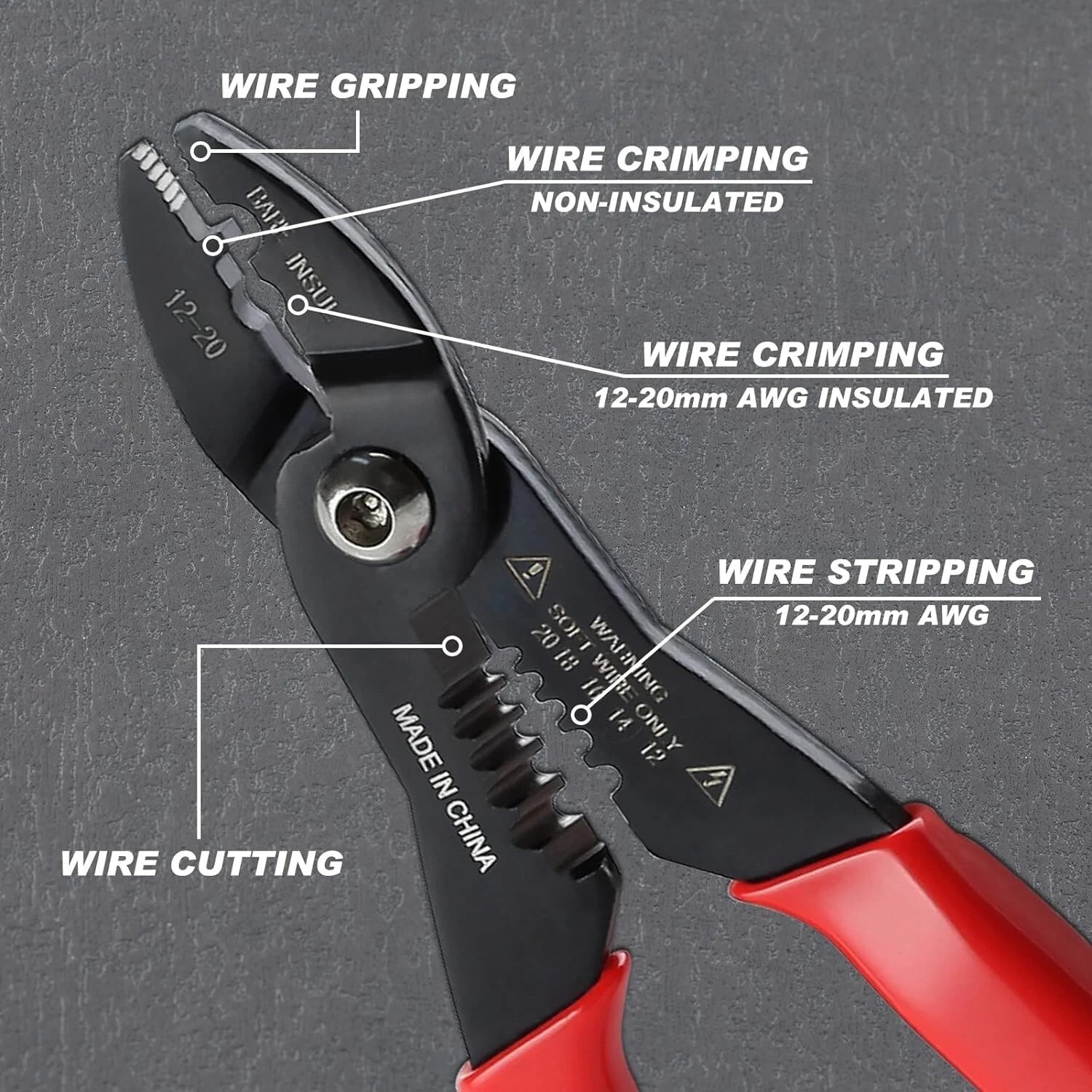 6.9" Multi-Function Wire Stripper Cutter Crimping Pliers 12-20 AWG Electrical To