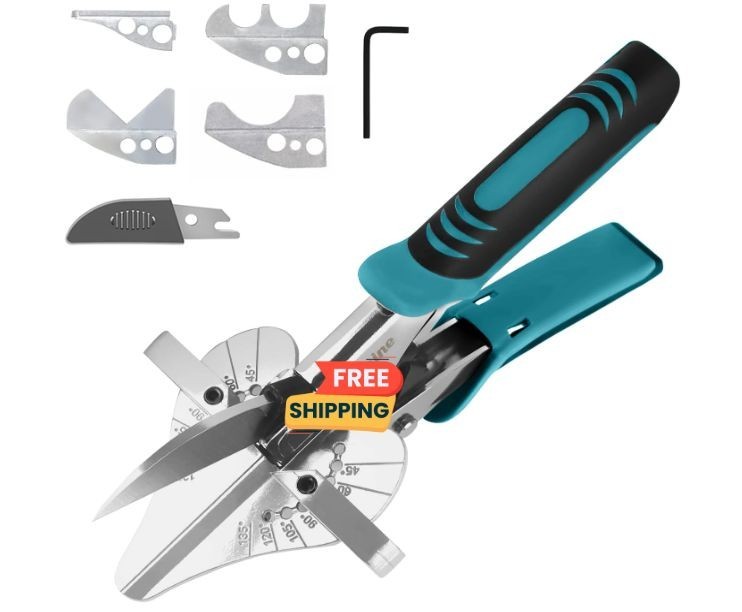 Tijeras de inglete con trinquete 45–135°, corte preciso de PVC y molduras. Nuevo