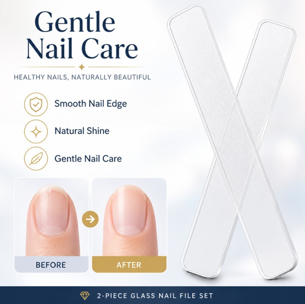 2-Pack Crystal Glass Nail File Professional Manicure Pedicure Shaping Tool Case
