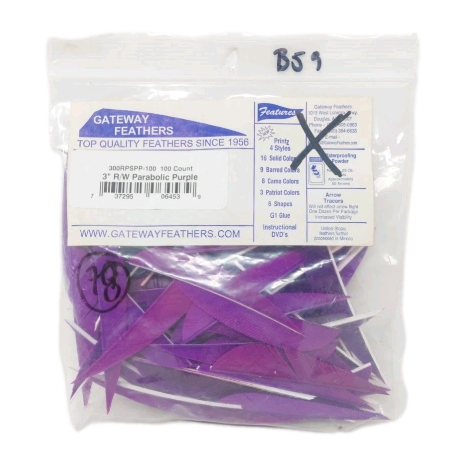 78 Count Gateway Archery Arrow Feathers 3" Right Wing Parabolic: Purple