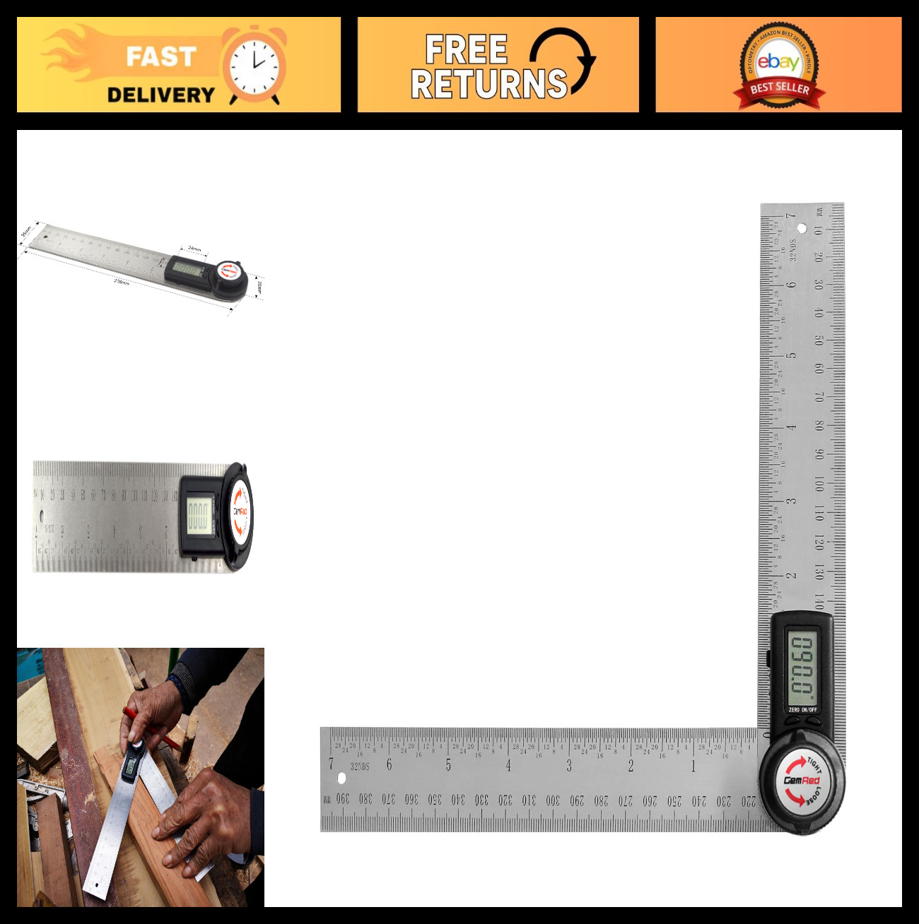 Digital Angle Finder Protractor 7" Stainless Steel, Precision Measurement Tool
