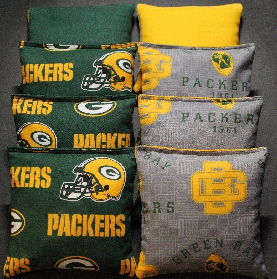 CORNHOLE BEAN BAGS made w GREEN BAY PACKERS fabric logo bags NEW!!