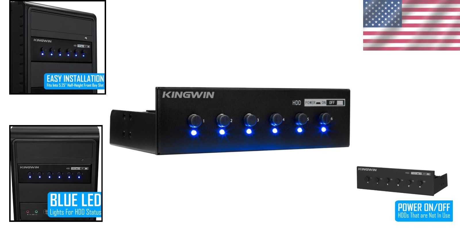 SATA HDD Power Switch Module - Control Up to 6 Drives with Blue LED Status