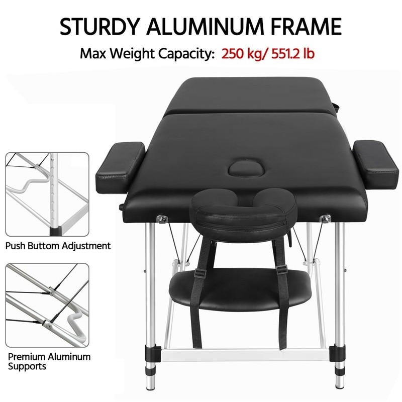 Foldable Portable Massage Table Adjustable Aluminum Legs W/ Armrests & Headrest