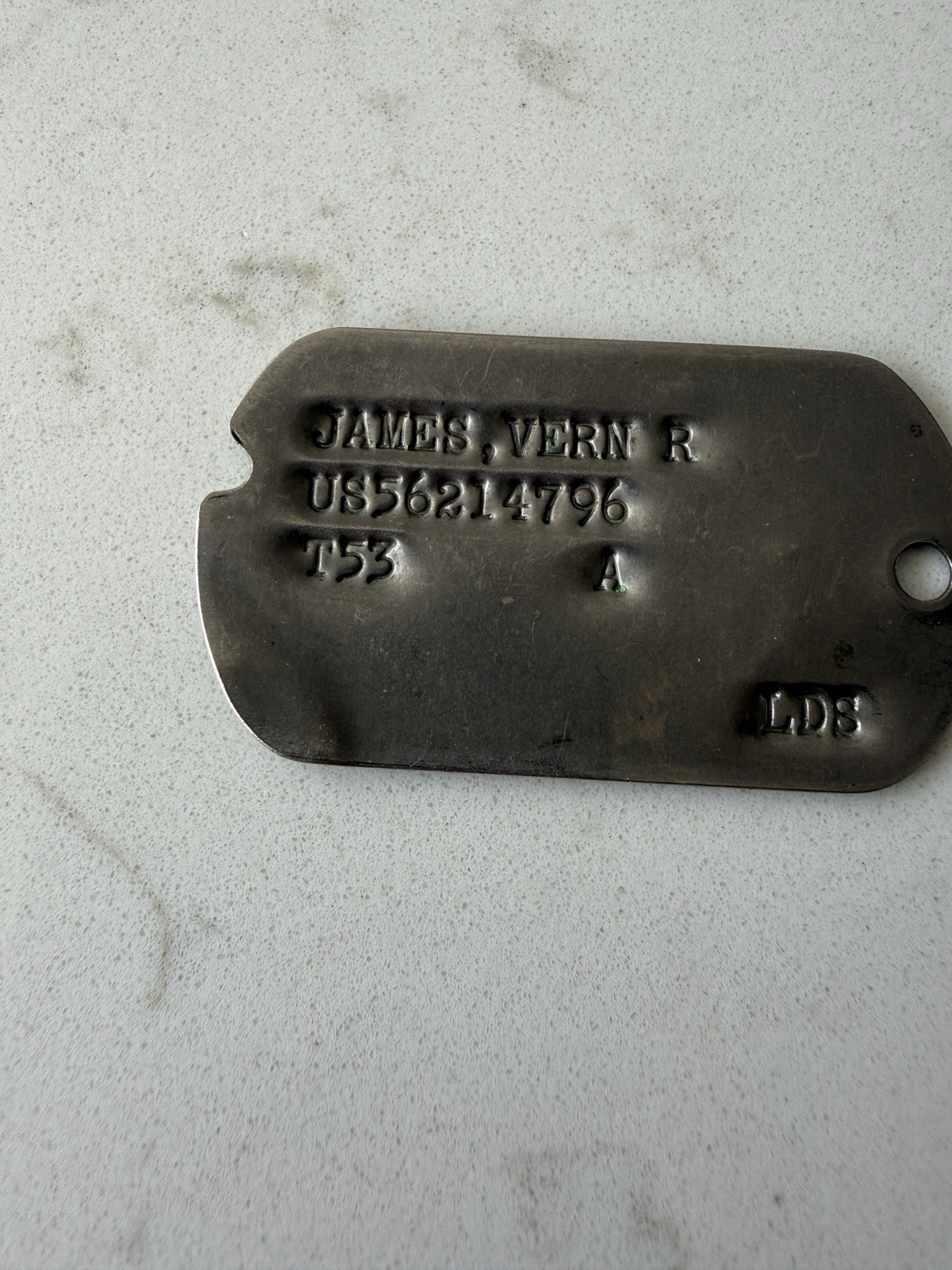 Vintage Military Soldier Notched Dog Tag T53 Korea War LDS Mormon Vern R James A
