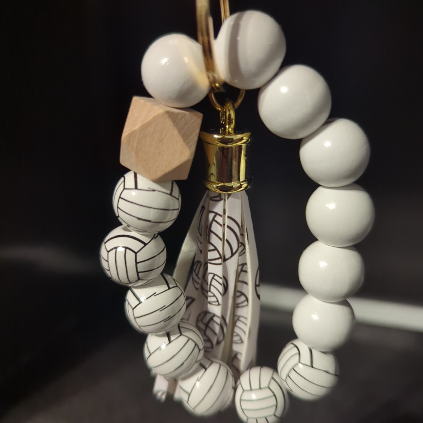 Sports Charm Wristlet Keychain Wooden Bead Sports Charm Bracelet Volleyball