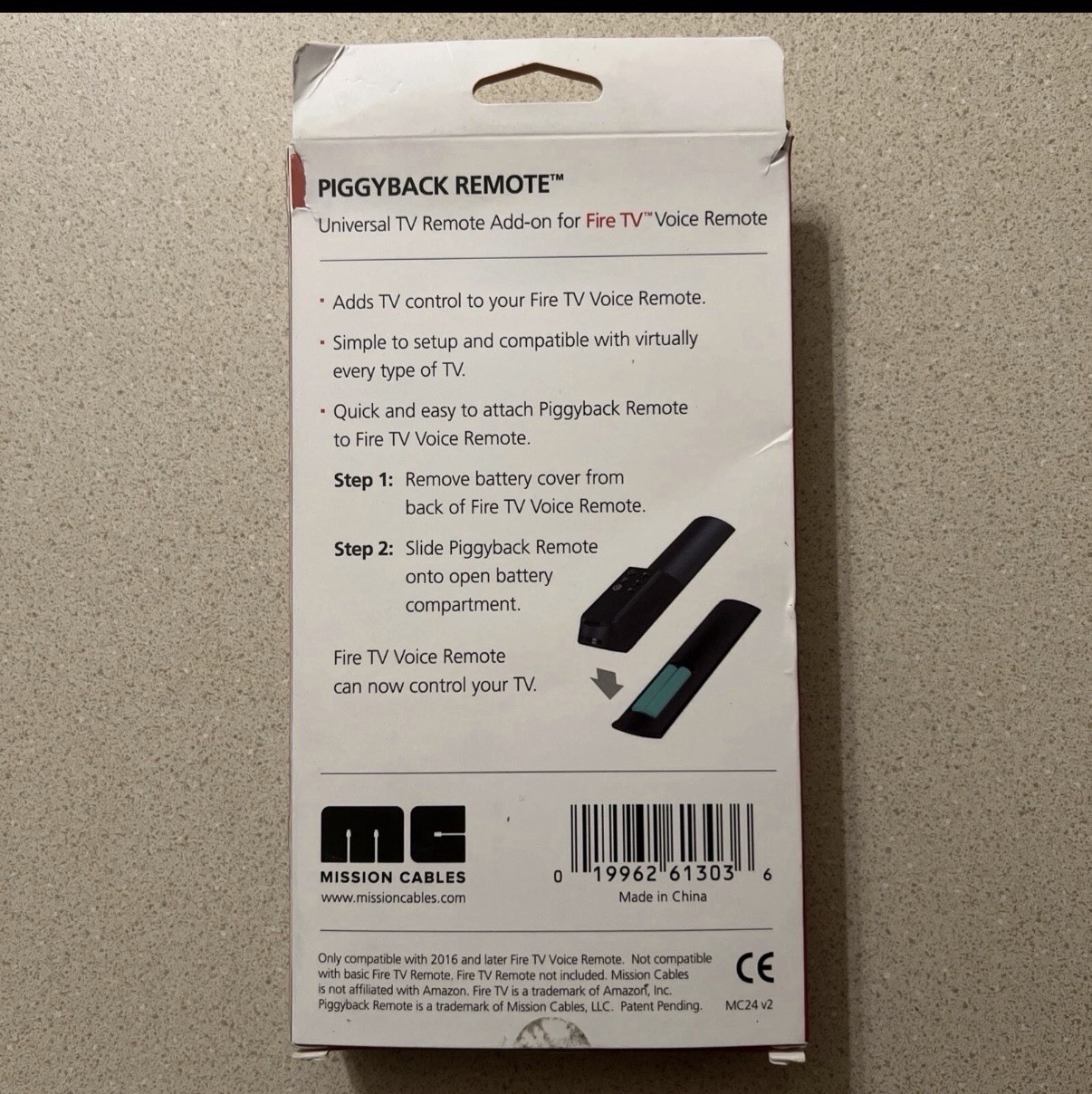 Piggyback Remote Universal TV Remote Add-On For Fire TV Voice Remote Black New