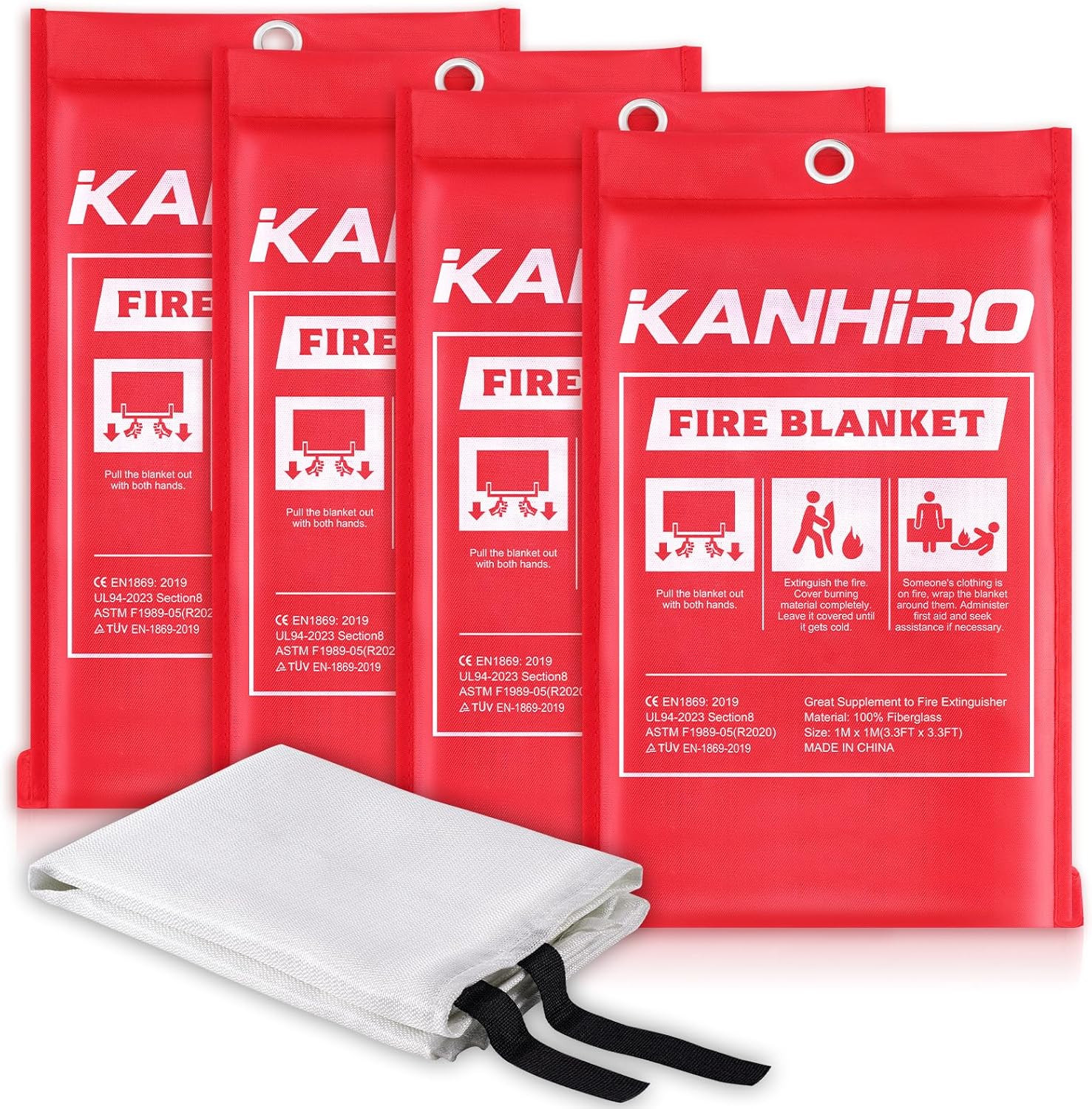 Emergency Fire Blanket for Home Kitchen - KANHIRO Fiberglass Fire Suppression Bl