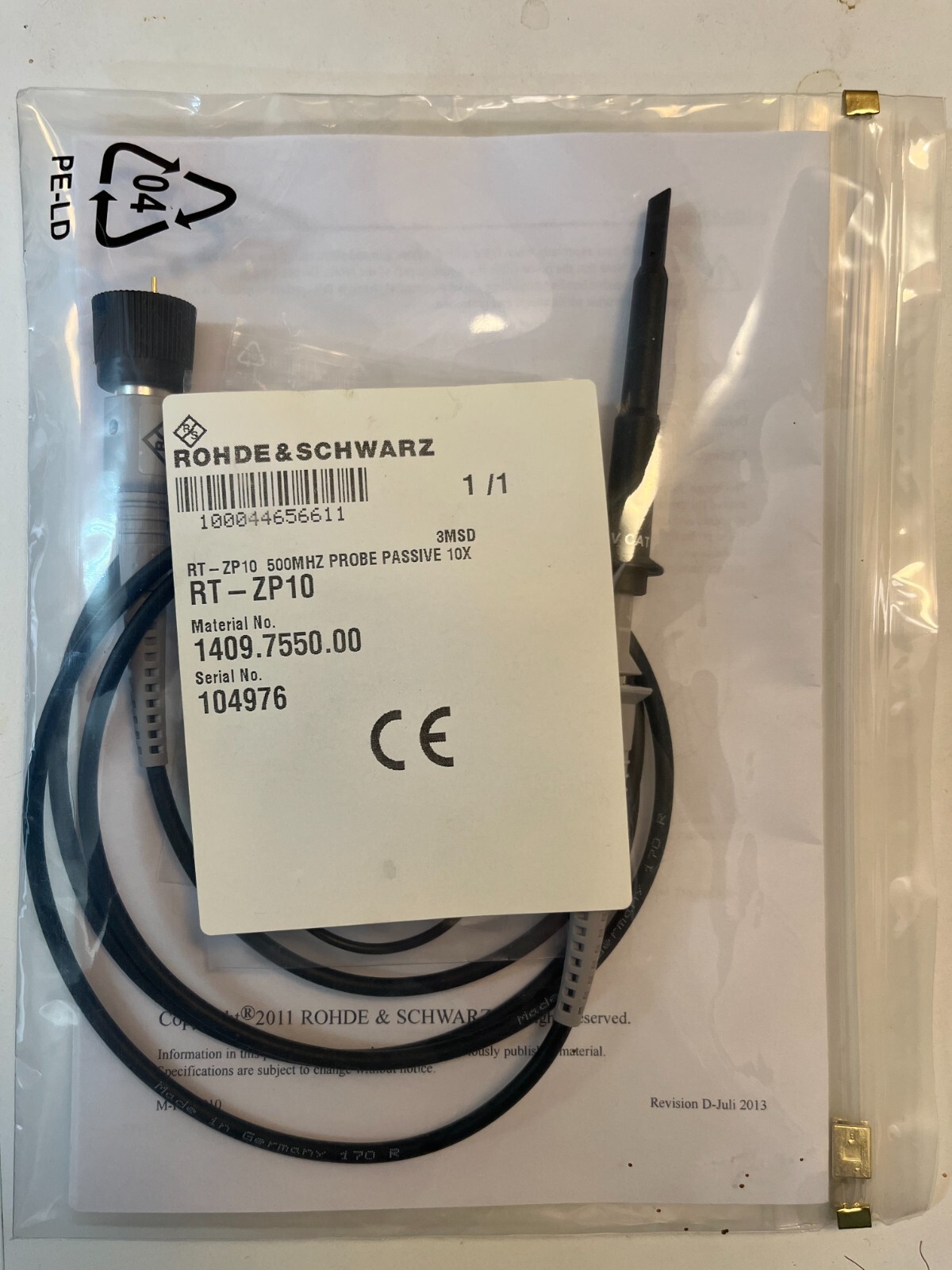 Rohde & Schwarz RTM-ZP10 500MHz probe( New, passive, 10:1, 10MOhm, 9.5pF)