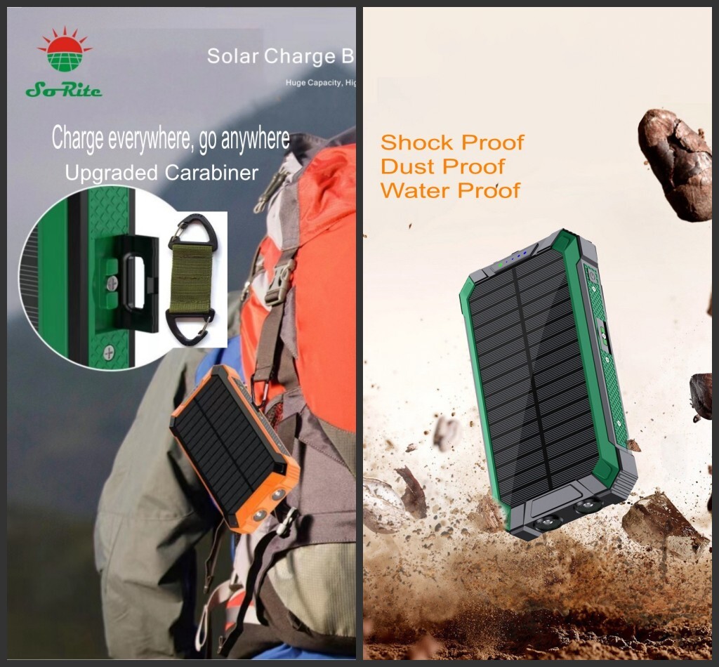 Solar Power Bank Portable Qi Wireless Solar Charger 4 USB Cables iPhone Android