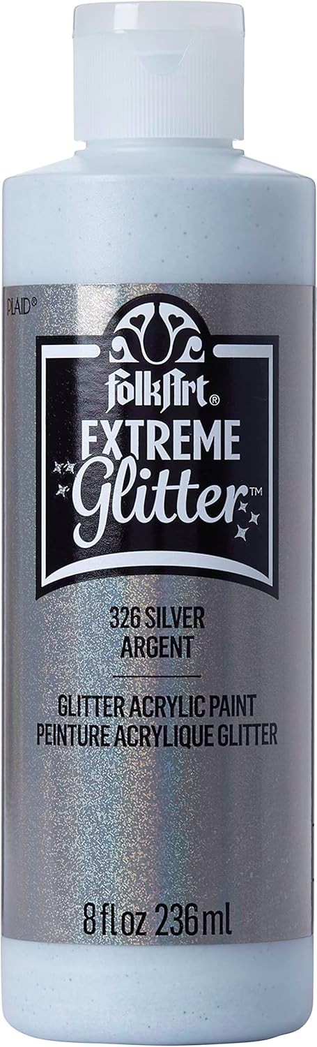 FolkArt glitter paint, 8 oz, Silver 8 Fl Oz 8 (Pack of 1),